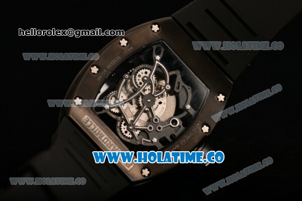 Richard Mille RM 055 Bubba Watson Tourbillon Manual Winding PVD Case with Skeleton Dial Black Rubber Strap and Dot Markers - Click Image to Close